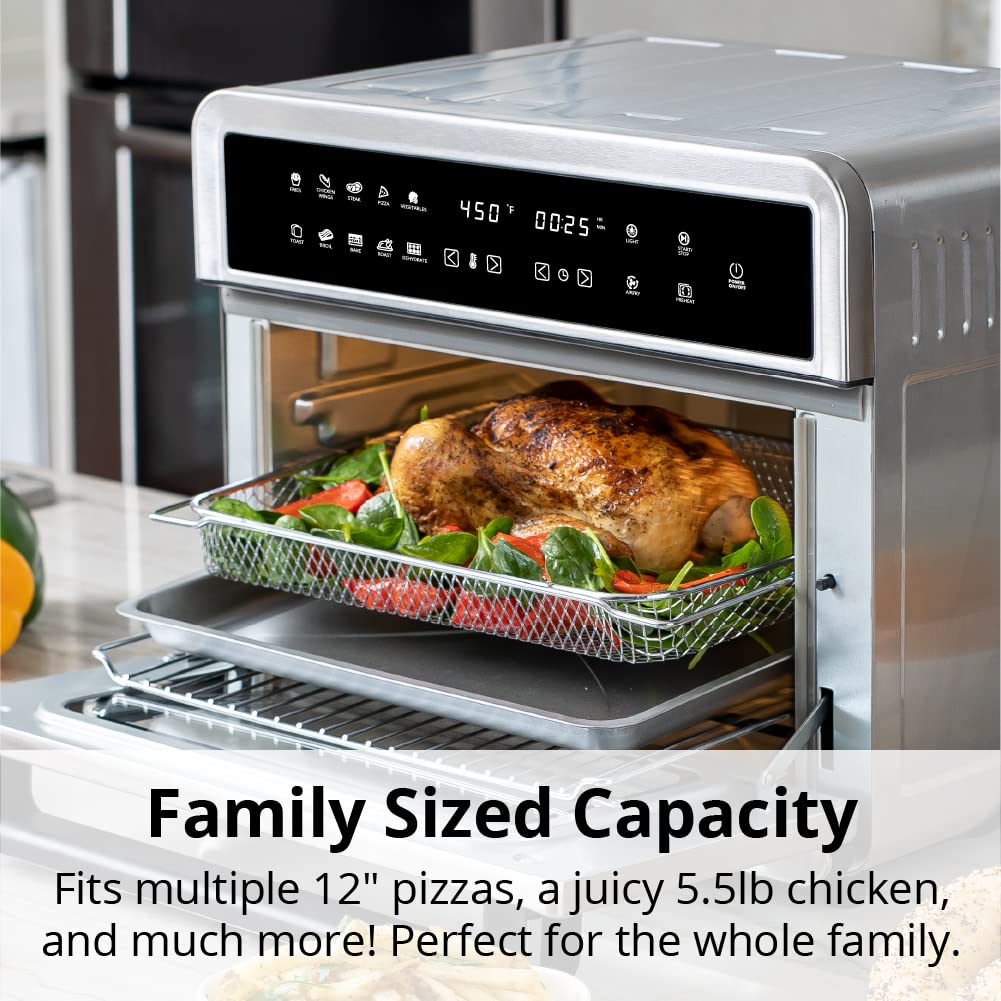 Aria Air Fryers ATO-898 30Qt Toaster Oven Air Fryer, Brushed Stainless Steel, Durable Stainless Steel Construction
