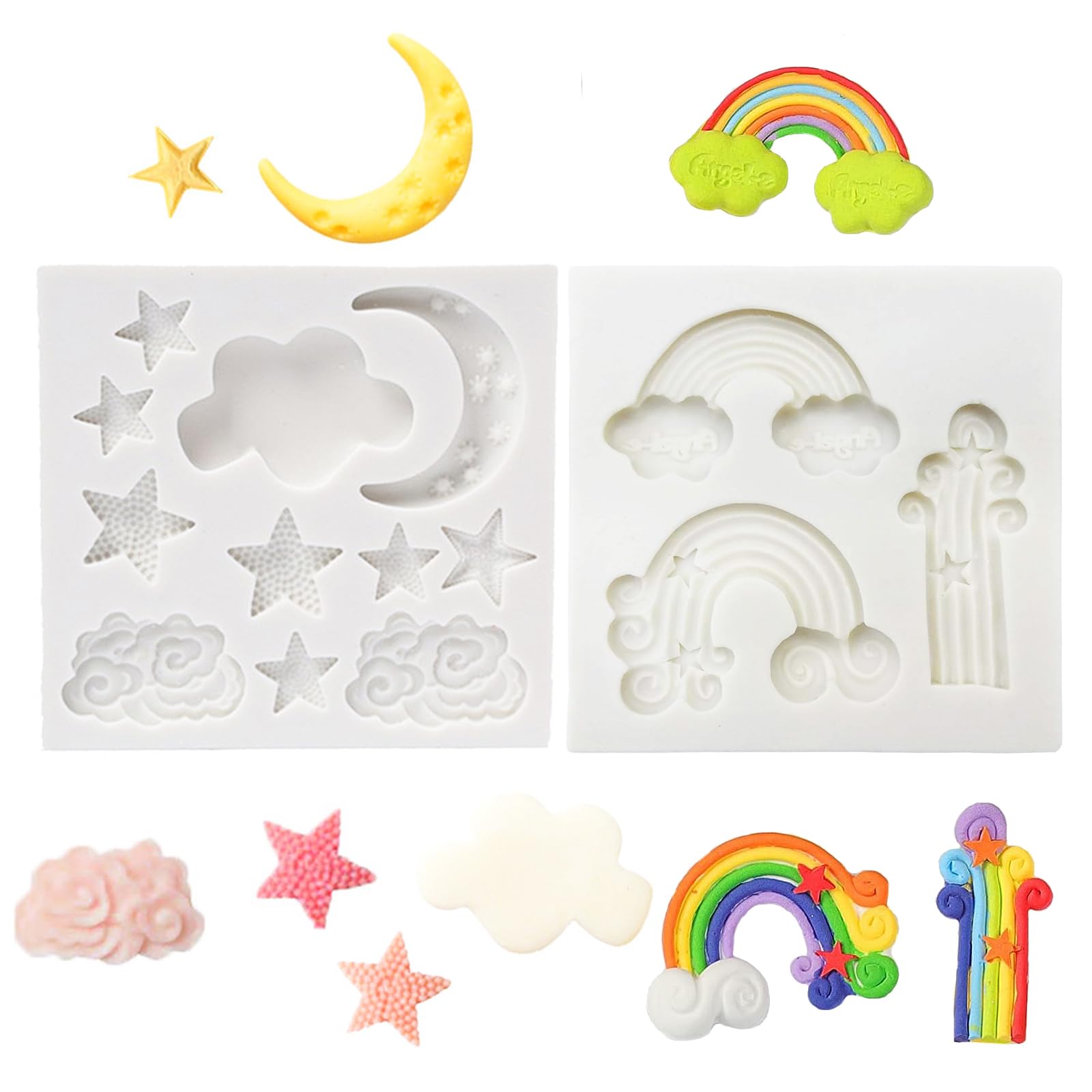 Rainbow Star Moon Clouds Shaped Silicone Fondant Molds 2Pcs Diy Candy Chocolate Decorating Mold For Cupcake Cookie Soap Candle P