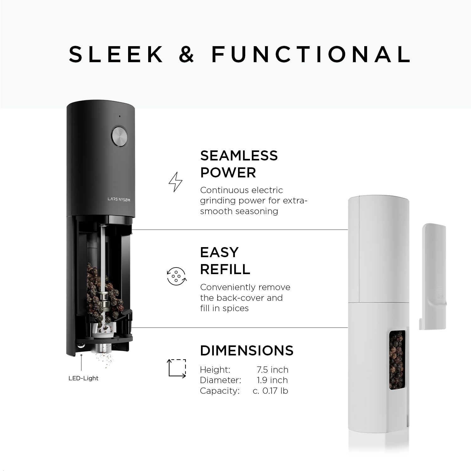 Lars Nysm Electric Salt And Pepper Grinder Set I Automatic Salt And Pepper Mills With Adjustable Ceramic Grinder I Usb Rechargea