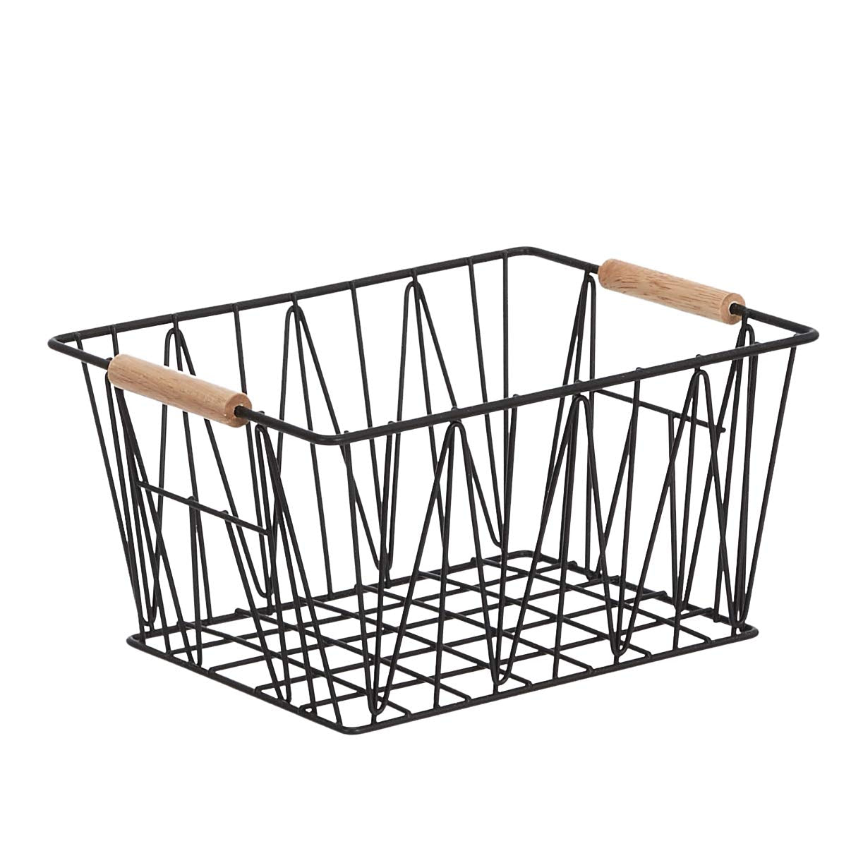 Amazon Basics Rectangular Wire Storage Baskets, Set Of 3, Standard, Black