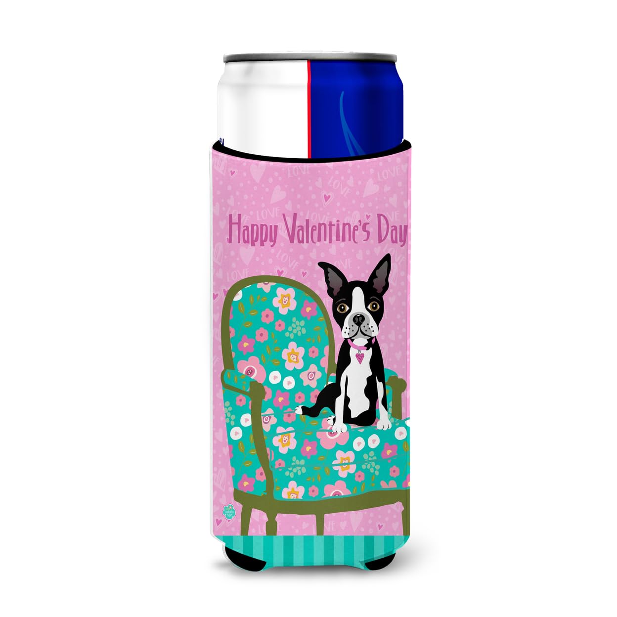 Caroline'S Treasures Vha3001Muk Happy Valentine'S Day Boston Terrier Ultra Hugger For Slim Cans Can Cooler Sleeve Hugger Machine