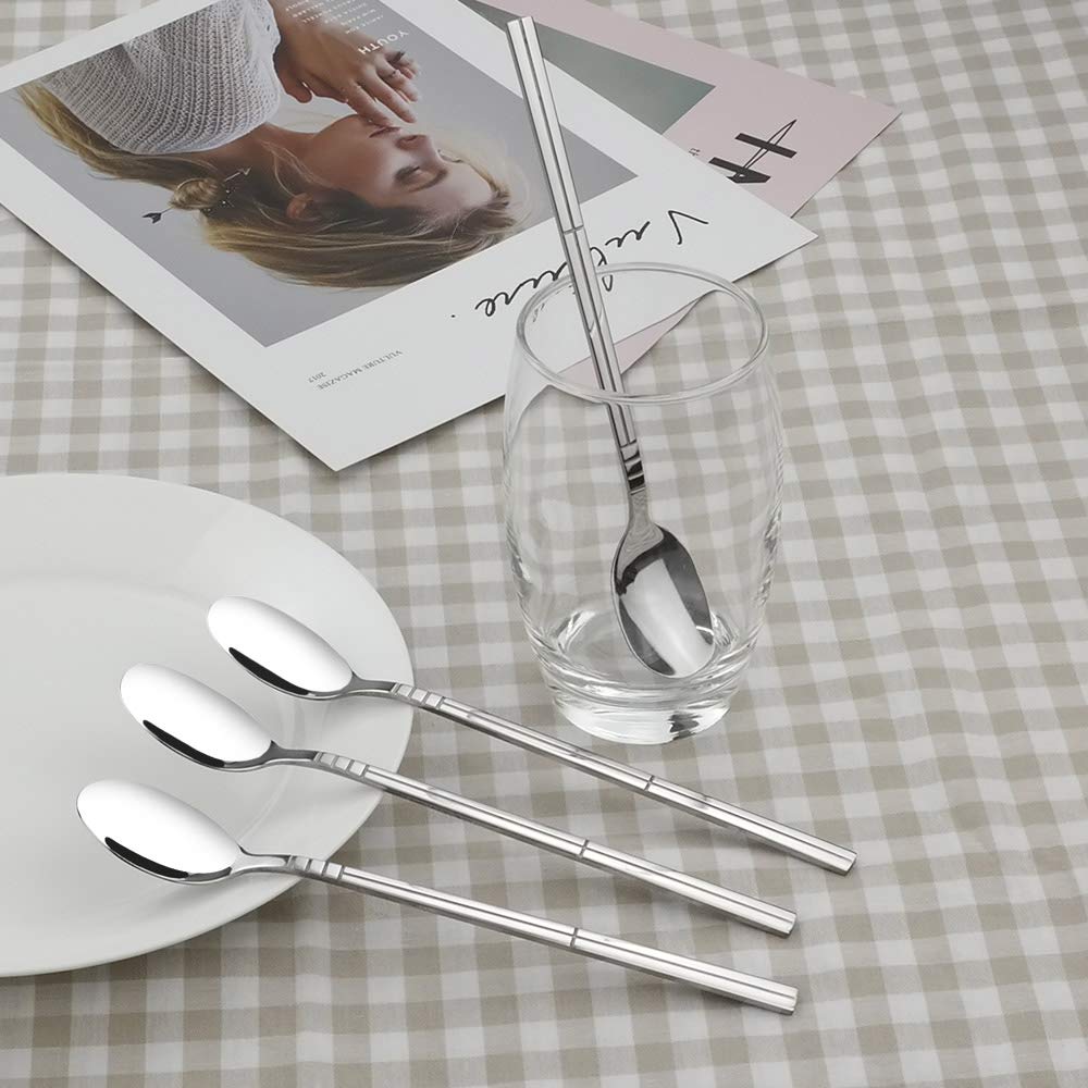 Saedy 12 Pieces Long Handle Tea Spoons, Stainless Steel Milkshake Mixing Spoon