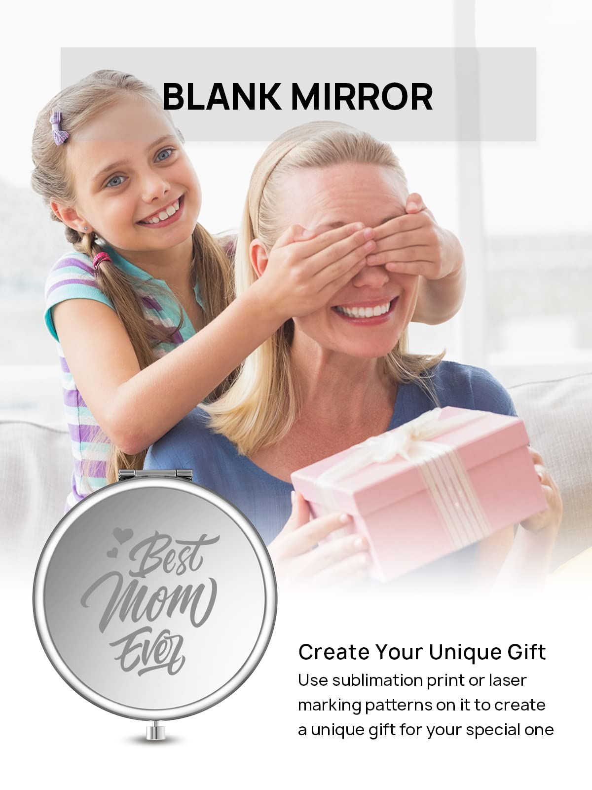 Getinbulk Compact Mirror For Purse, Double-Sided 1X/2X Magnifying Metal Pocket Makeup Mirrors(Round, Silver)