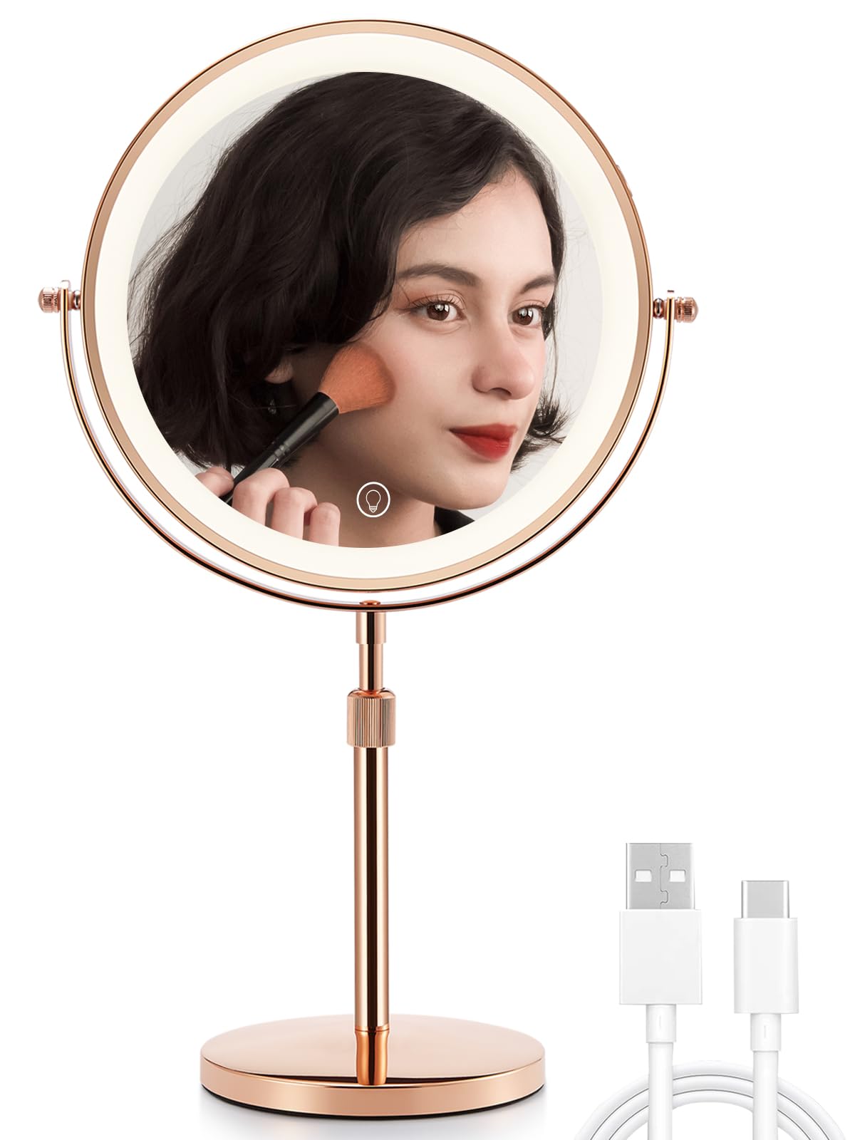 Omiro 8.5 Inches Lighted Makeup Mirror With 3X/10X Magnifications, Double Sided Swivel Vanity Mirror With Height-Adjustable Stan