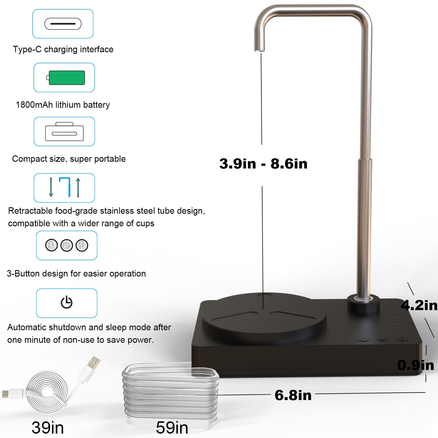 Desk Water Dispenser- Intelligent Desktop Water Bottle, Automatic Water Pump For Universal Bottle Water Dispenser Usb Charging J