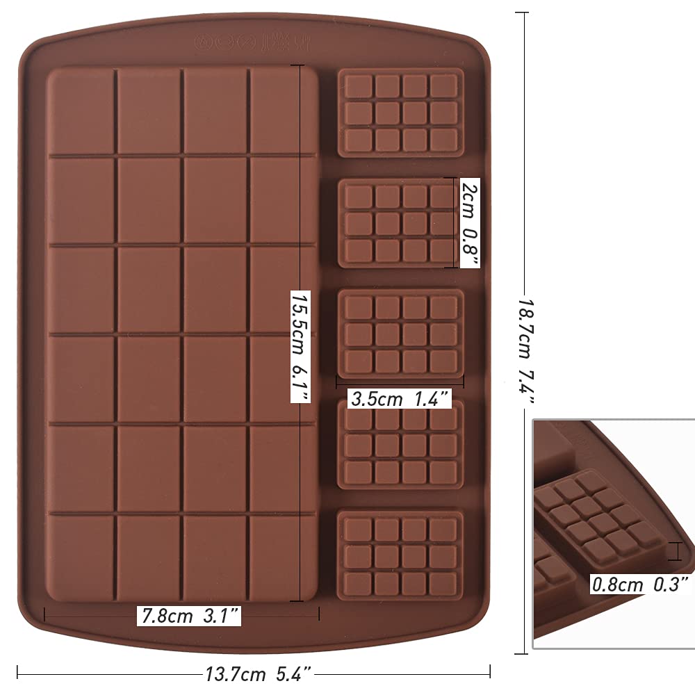 Ionegg Break Apart Silicone Chocolate Bar Molds, Homemade Protein And Energy Bar Molds, 5 Packs