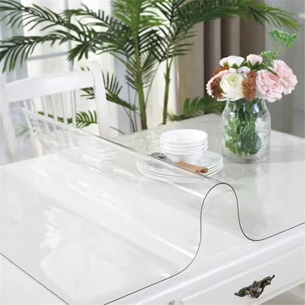 Royhom Clear Table Cover Protector 1.5Mm Thick, 22 X 44 Inch Clear Table Cover Protector, Plastic Table Cover, Pvc Table Top Pro
