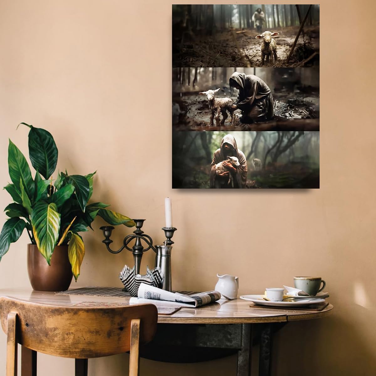 Jesus Paintings Christian Wall Art The Good Shepherd Satin Portrait Poster Print Decorative Religious Wall Decor For For Home Be