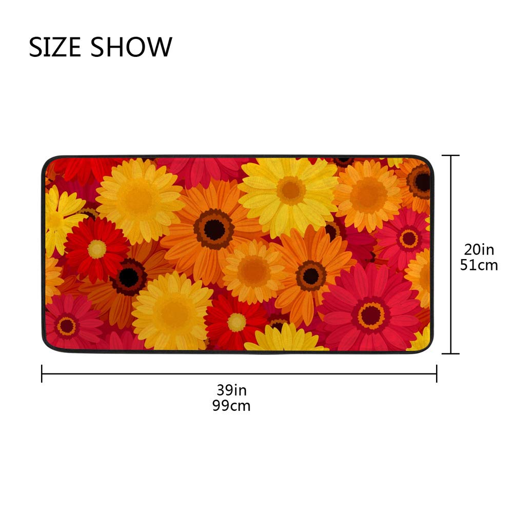 Long Kitchen Rugs Non Slip Washable Bath Mat Kitchen Runner Rug Red Orange Yellow Gerbera Flowers Water Absorption And Quick Dry