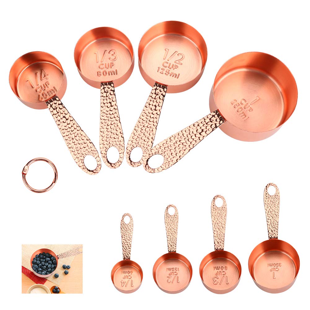 Number-One Copper Stainless Steel Measuring Cups Sets, Rose Gold Set Of 4 Stackable Measuring Cups With Measurements Scale, Kitc