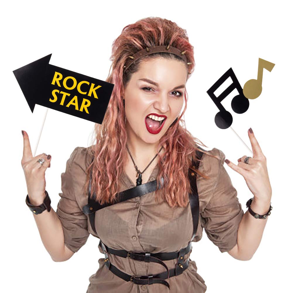 SUNBEAUTY 18 Pcs Rock and Roll Birthday Party Decorations Music Note Guitar Star Photo Booth Props Music Theme Party Supplies