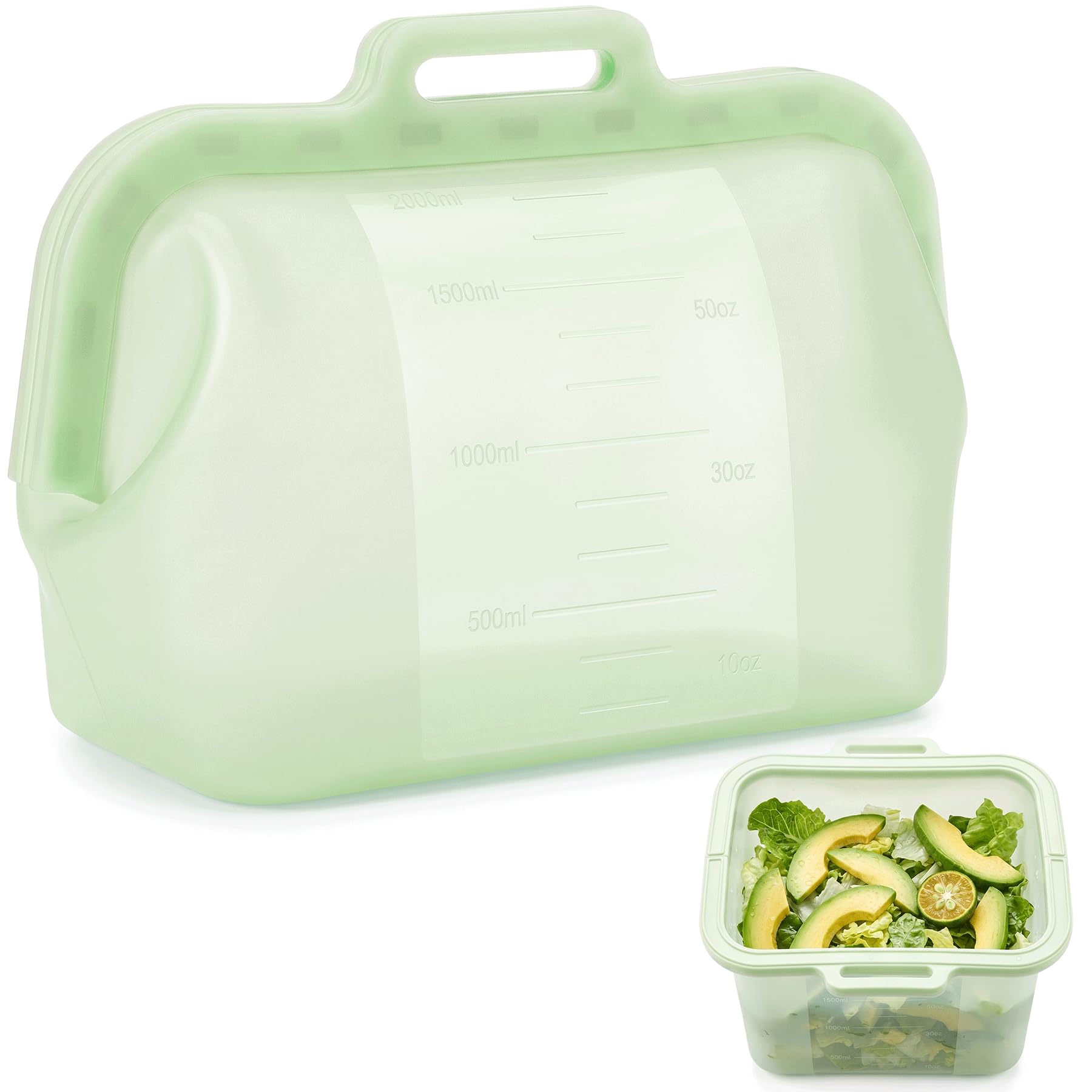 Large Reusable Silicone Food Storage Bag, 68 oz/2 L, Magnetic Seal