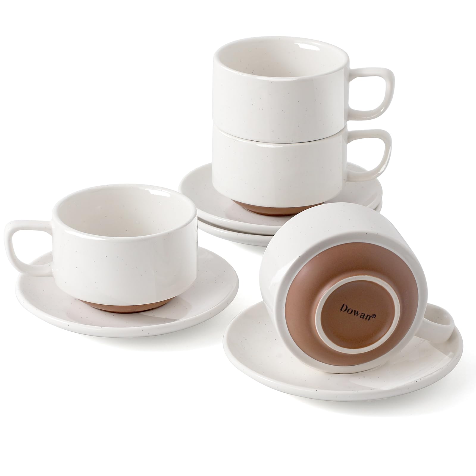 DOWAN 5oz Coffee Cups and Espresso Cups, Stackable Coffee Cup and Saucer Set of 4, Ceramic Tea Cup Set for Latte and Tea
