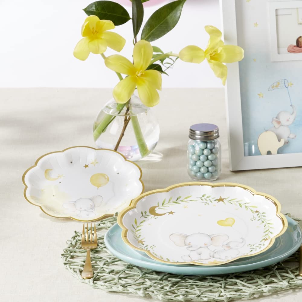 Kate Aspen Elephant Baby Shower 7 In. Premium Decorative Paper Plates (350 Gsm Weight -Set Of 16) | Party Supplies