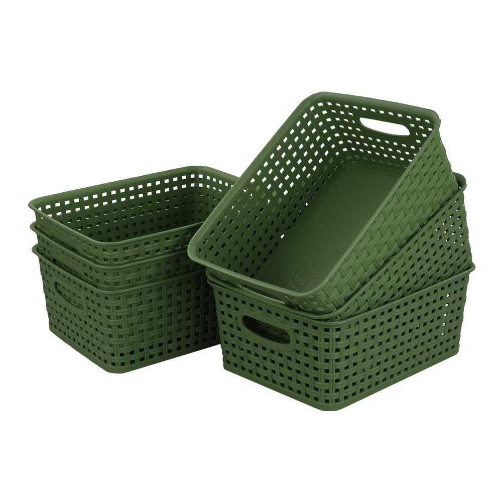 Sandmovie Plastic Weave Storage Baskets For Kitchen Bathroom, Green, 6 Packs
