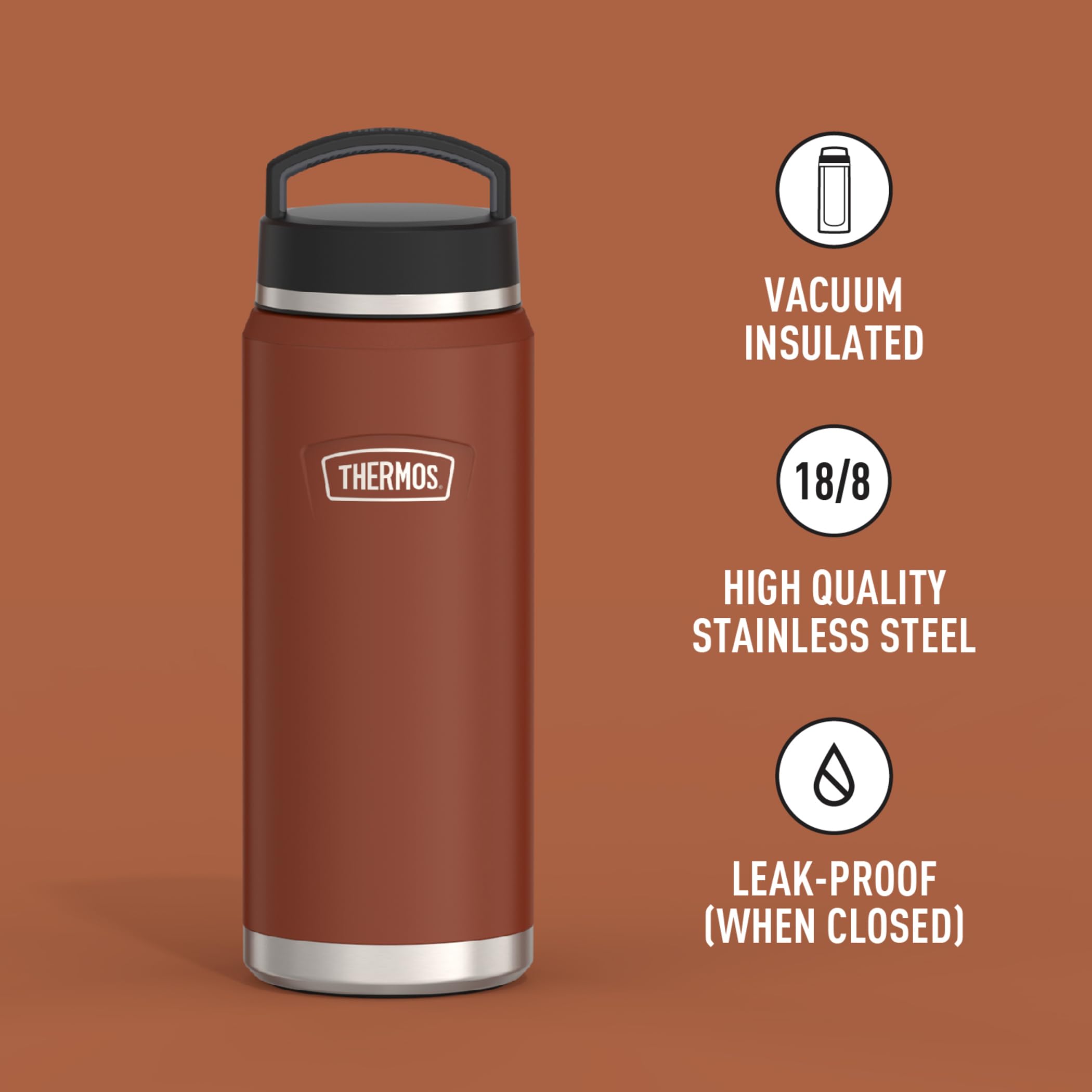 Thermos Icon Series Water Bottle With Screw Top Lid - 40 Ounce, Saddle - Stainless Steel Vacuum Insulated Water Bottle With Lid