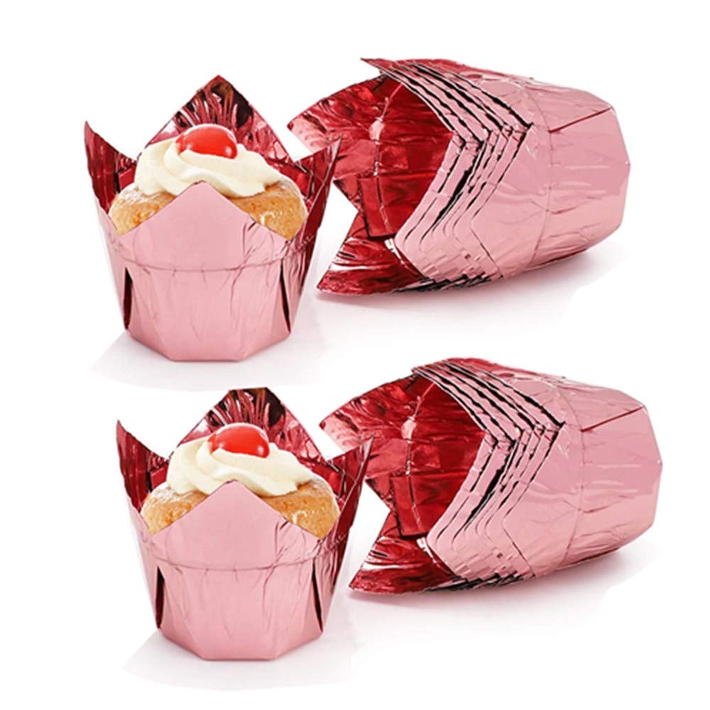 100Pcs Aluminum Foil Cups Cupcake Muffin Liners, 3.5 Ounce Aluminum Foil Baking Cups, Disposable Tulip Style Cupcake Cups, Bakin
