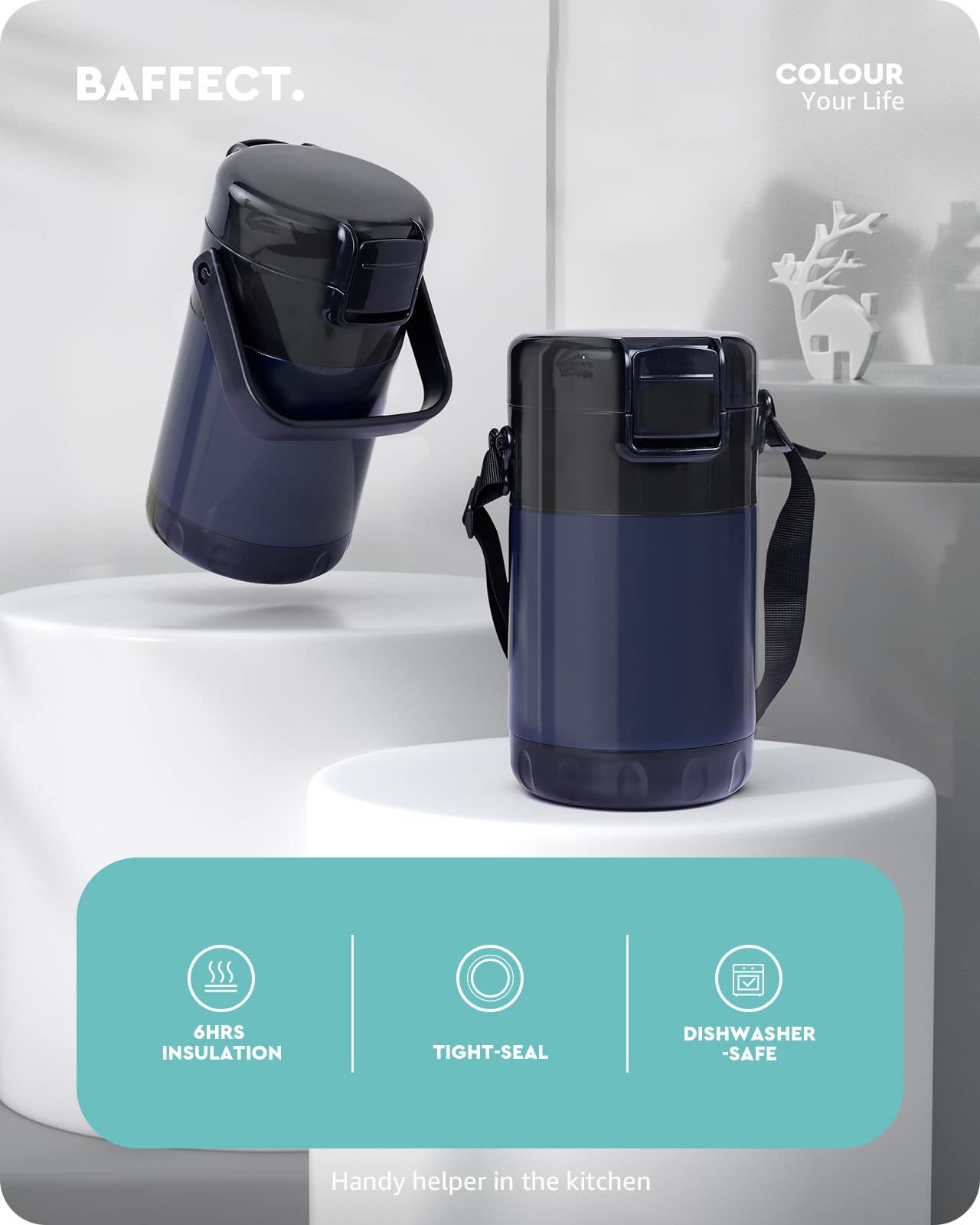 Baffect 67Oz Thermos For Hot Food Container 6 Hours, 3-Layer Stackable Food Thermal, Stainless Steel Vacuum Soup Insulated Food