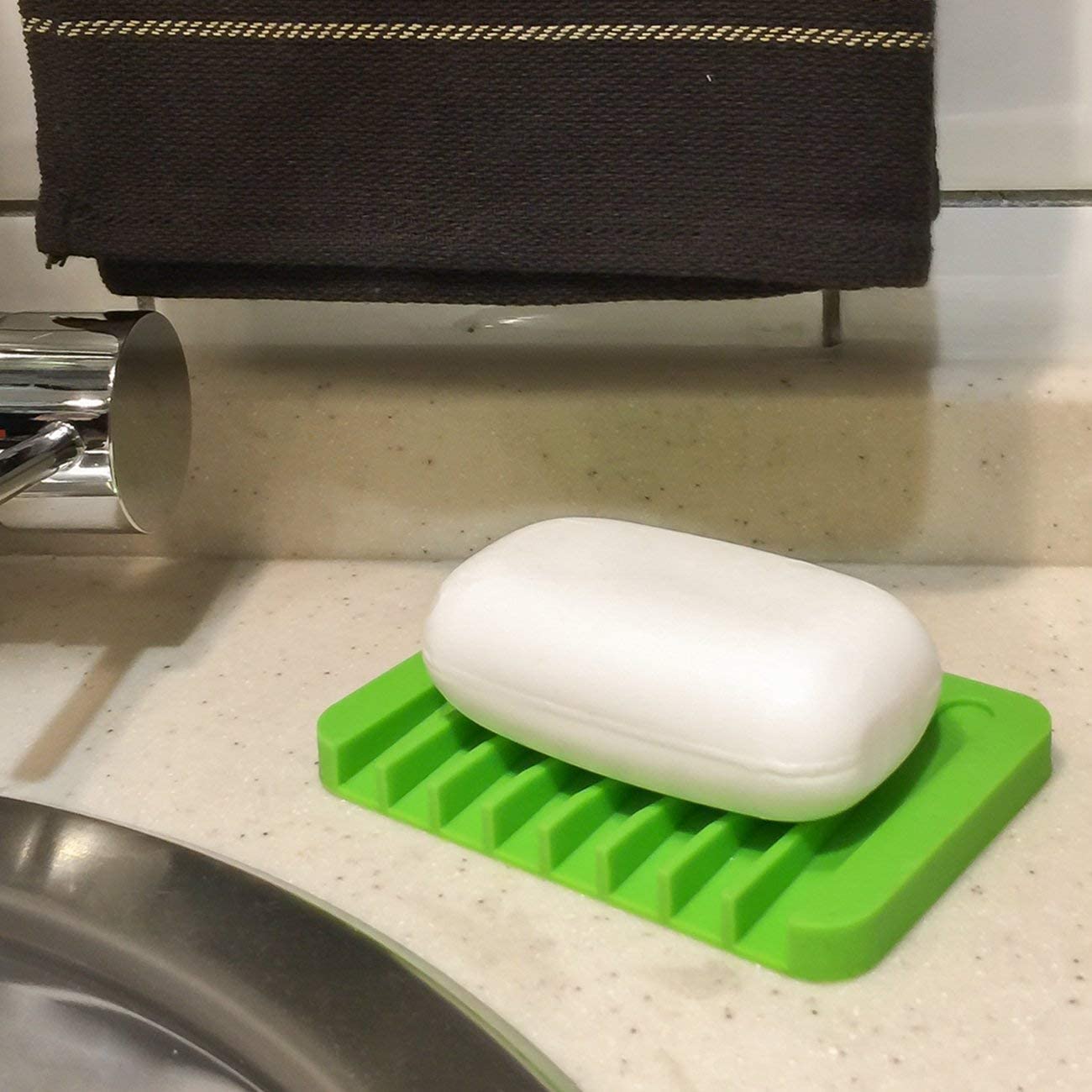 Ramkuwar 3 Pack Silicone Waterfall Soap Dish Saver Holder Portable Soap Tray Drainer For Shower Bathroom Kitchen Countertop For