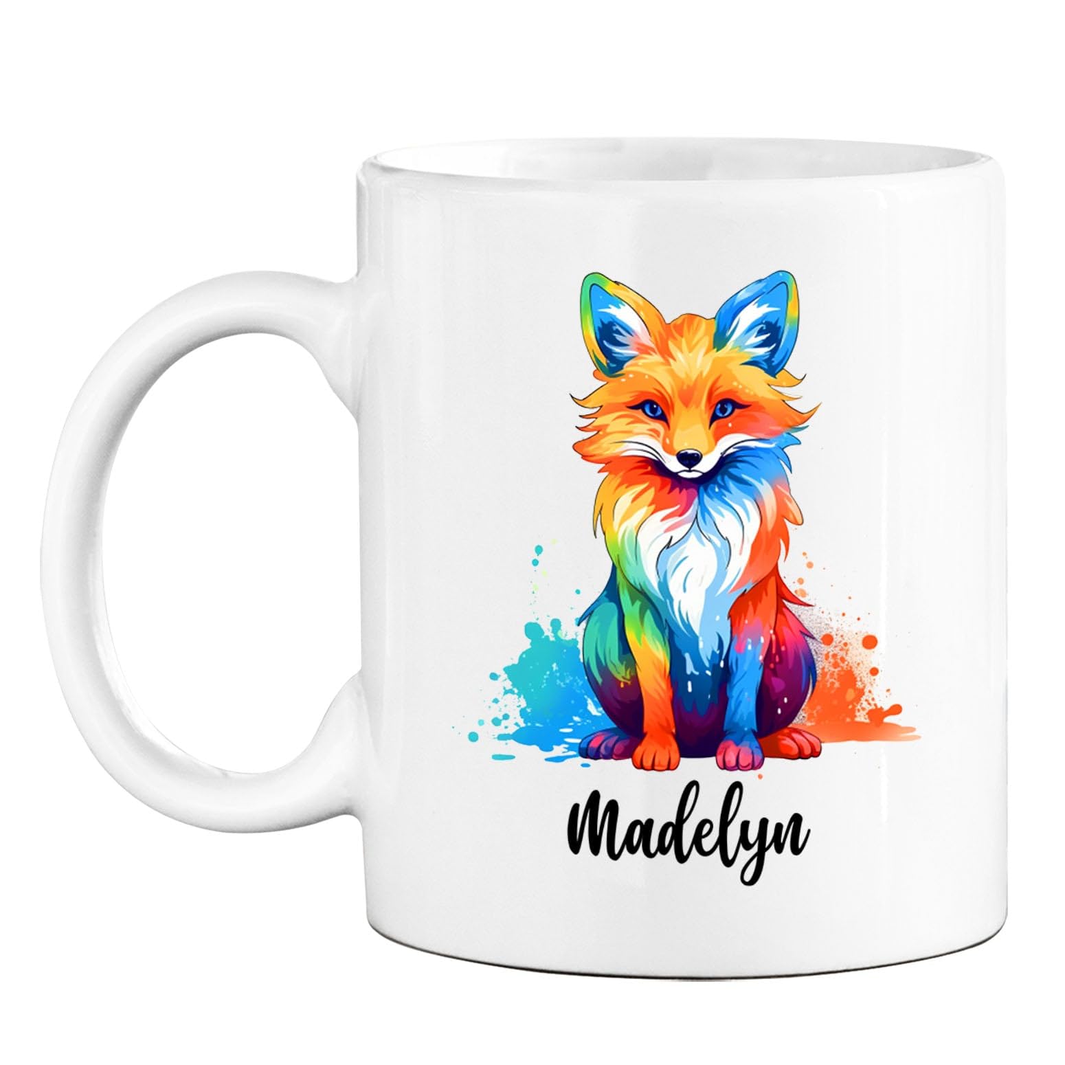 Personalized Fox White Coffee Mug With Choose Name, Fox Animal Lover Ceramic Tea Cup 11 15 Oz, Custom Fox Color Coffee Cup Gift