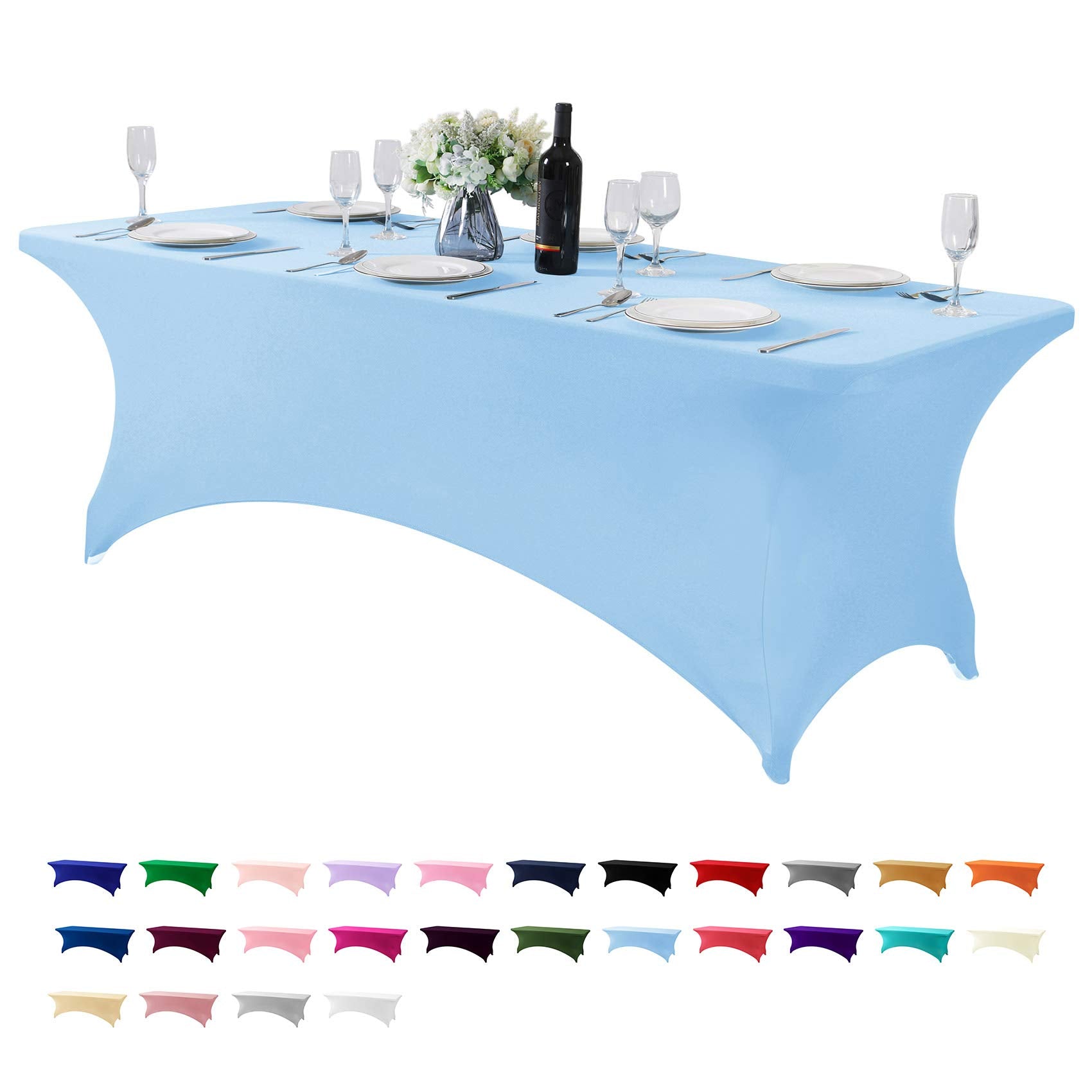 Hezuzo Spandex Table Cover For 8Ft Table Universal Fitted Stretch Tablecloth For Party, Banquet, Wedding And Events-Blue Mist