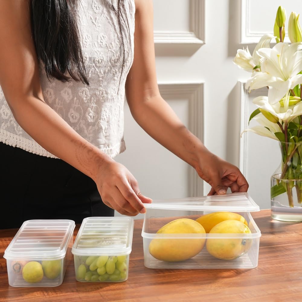 Pearlpet Fridge Storage Boxes, Fridge Organiser, Fridge Storage Containers For Kitchen, Fridge Organizers Storage Box Keeps Dry 