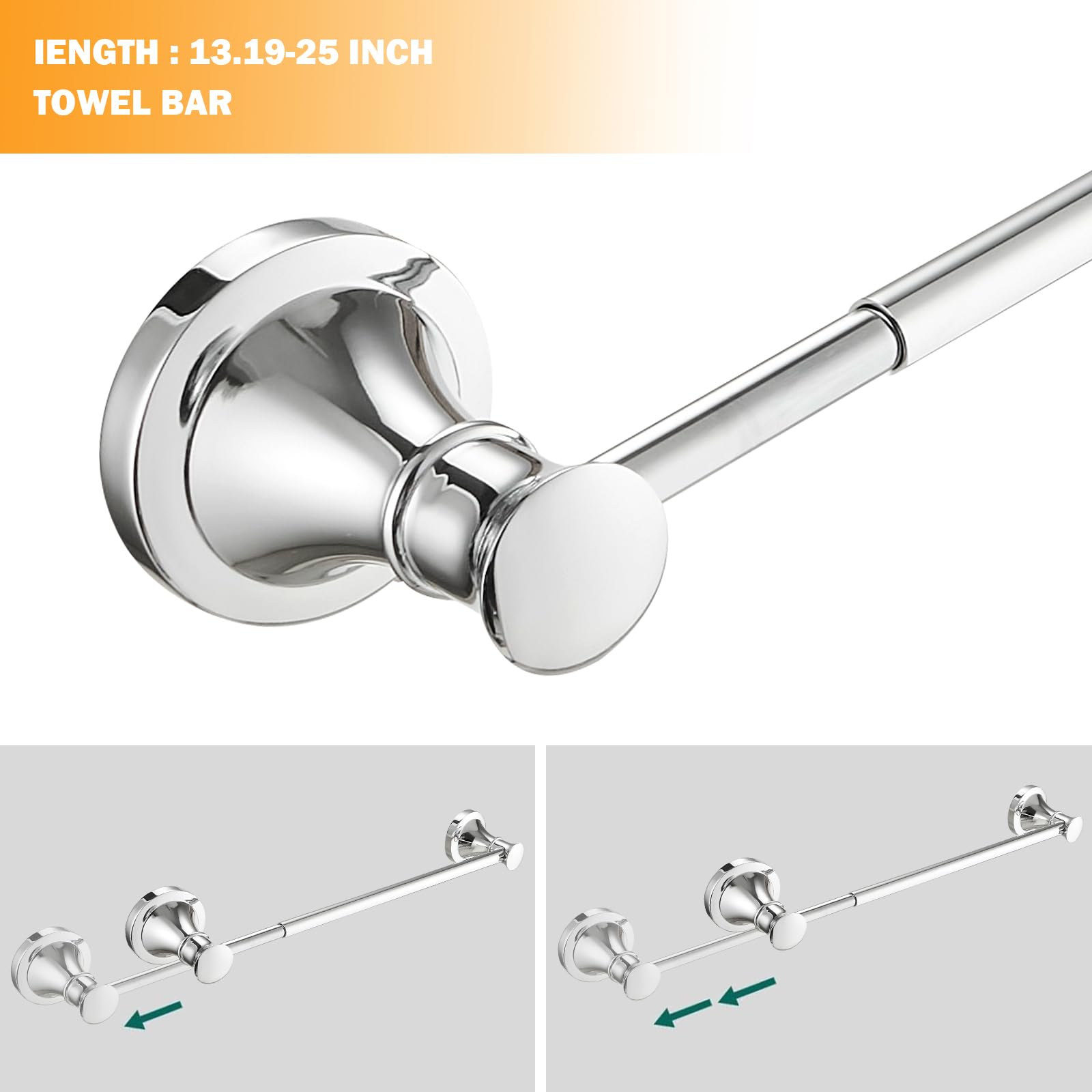 Hoimpro Chrome 4-Piece Bathroom Bath Set, Wall Mount Bathroom Hardware Fixture (Adjustable Towel Bar Rack, Towel Ring Holder, Pa