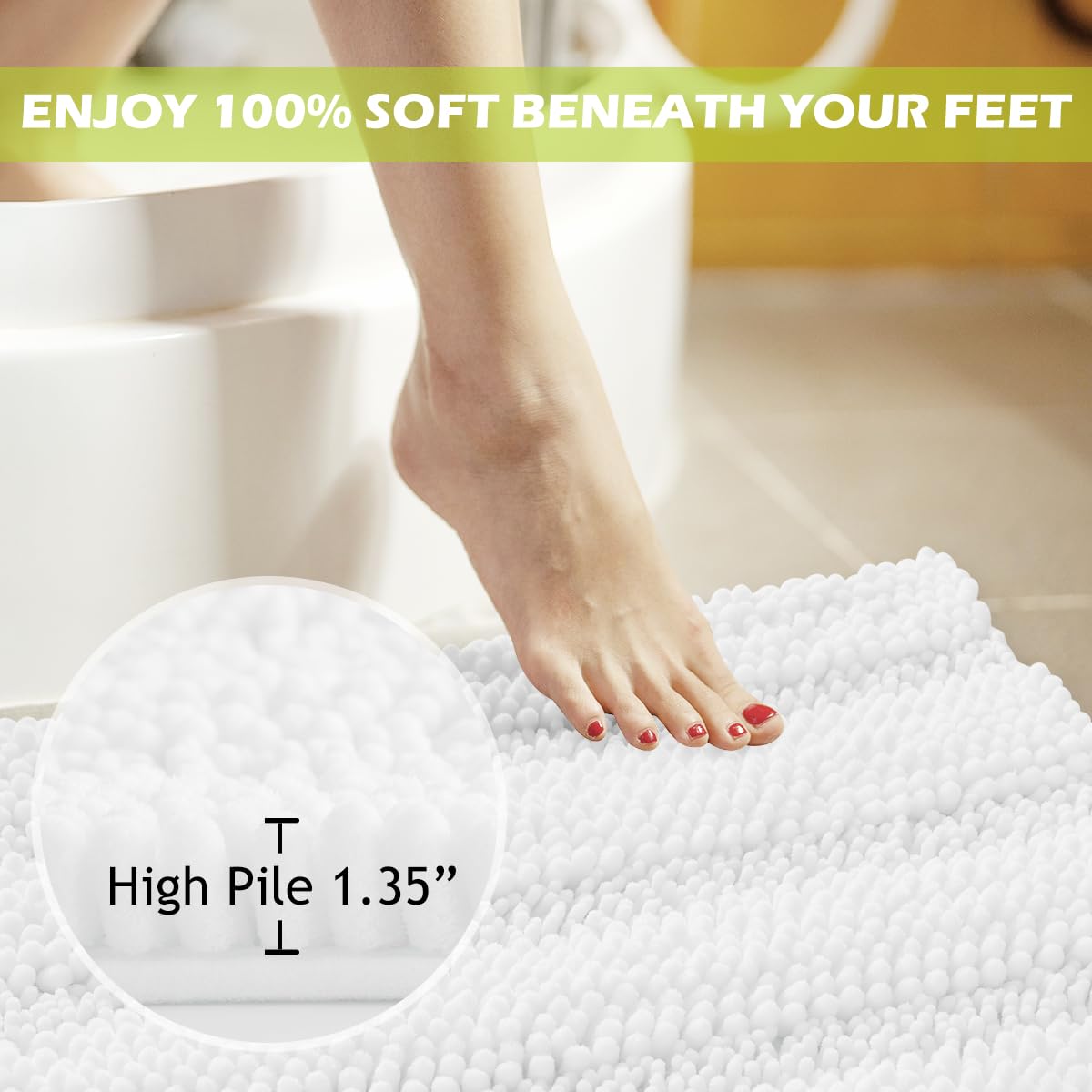 Bathroom Rugs - Super Soft Bath Mat Non-Slip Plush Carpet Runner For Tub Washable Absorbent Microfiber Chenille Floor Carpet For