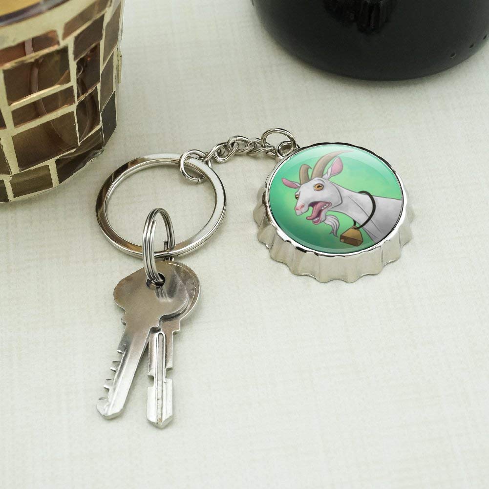 Screaming Goat Keychain Chrome Plated Metal Pop Cap Bottle Opener