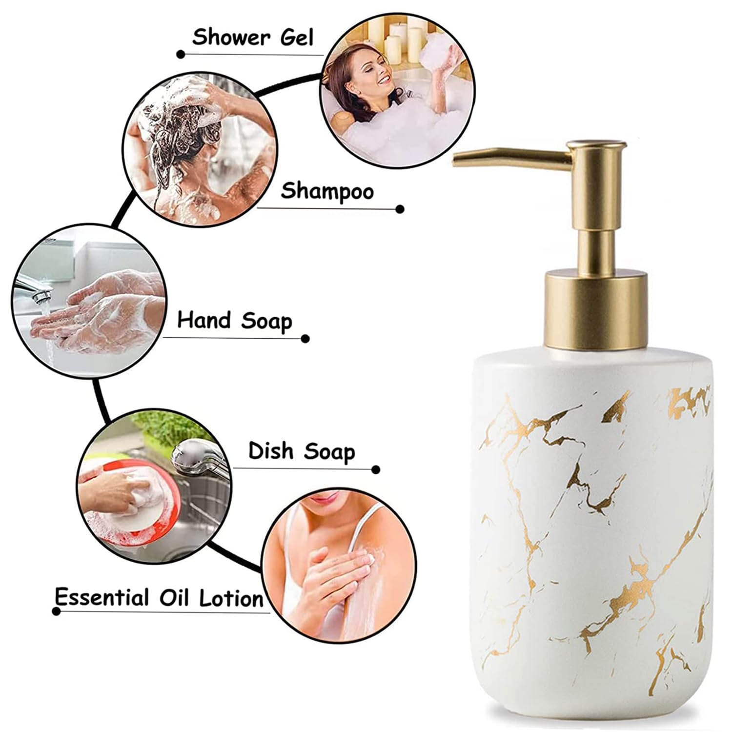 Soap Dispenser White And Gold,300Ml/10 Oz Luxurious Hand Soap Bottle With Plastic Pump Gold,Ceramic Liquid Soap Dispenser For Ba
