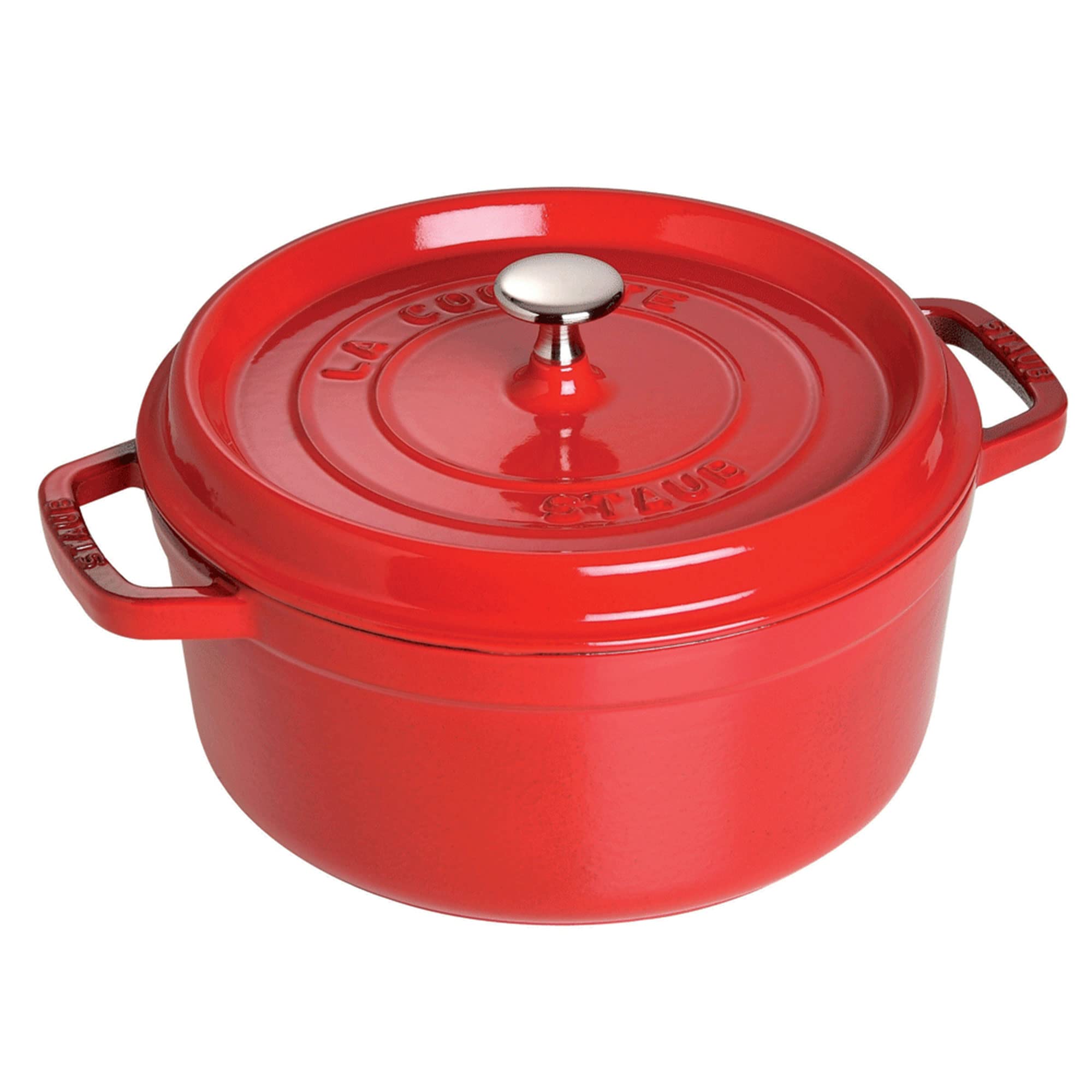 Staub Cast Iron Dutch Oven 5.5-Qt Round Cocotte, Made In France, Serves 5-6, Cherry