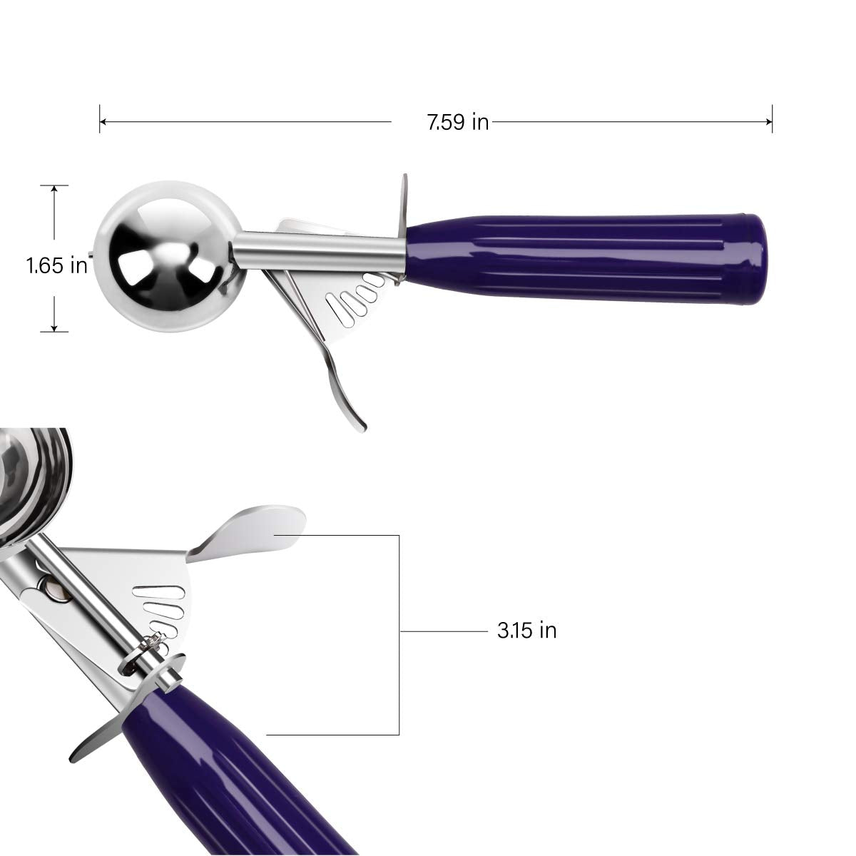 Top Kitchen Ice Cream Scoop Disher- #40 (3/4 Oz), Portion Control, 18/8 Stainless Steel, Plastic Handle