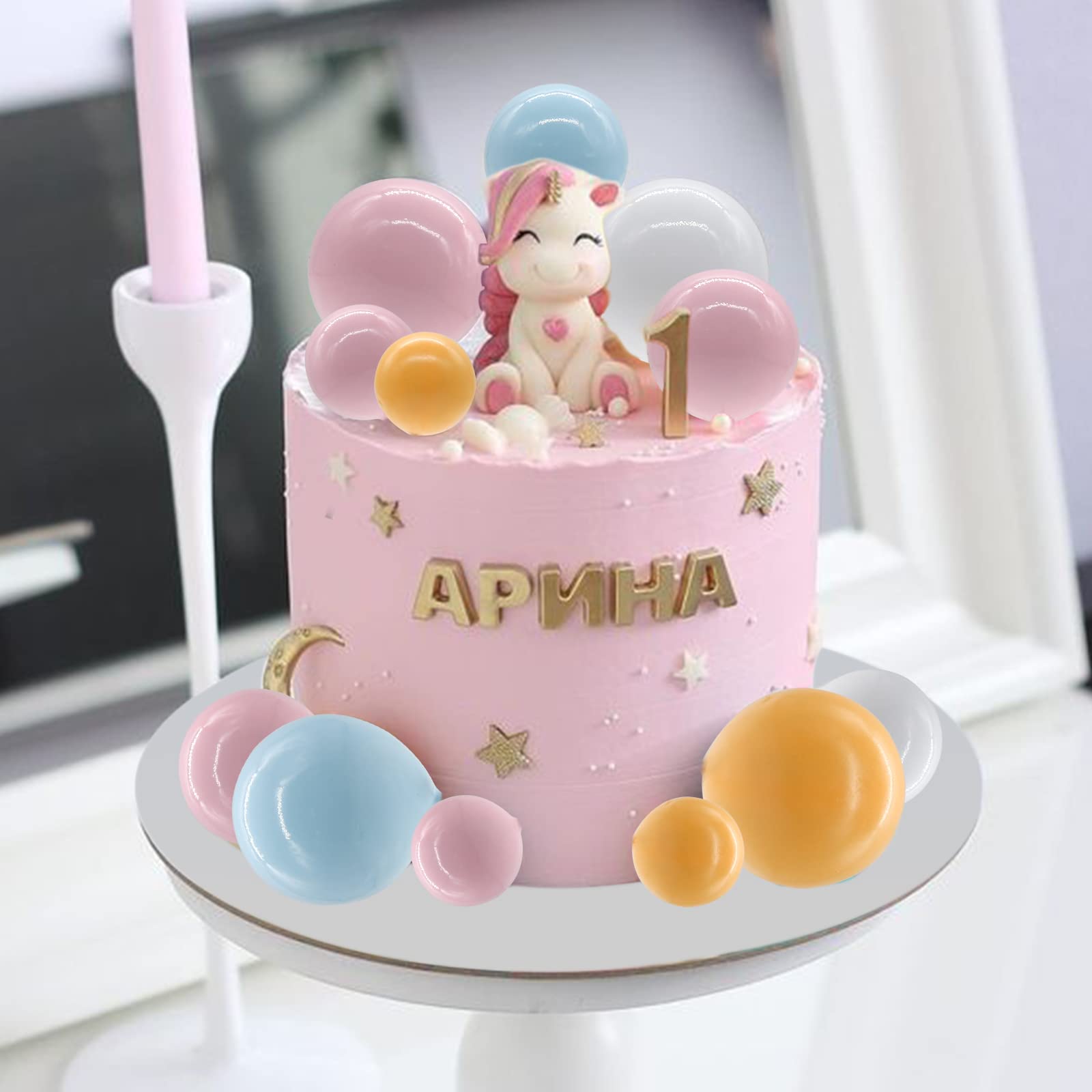 Newmemo Colorful Ball Cake Topper 16Pcs Ball Cake Picks Pearl Ball Cake Topper Mini Balloon Cupcake Insert Bubble Balls Diy Deco