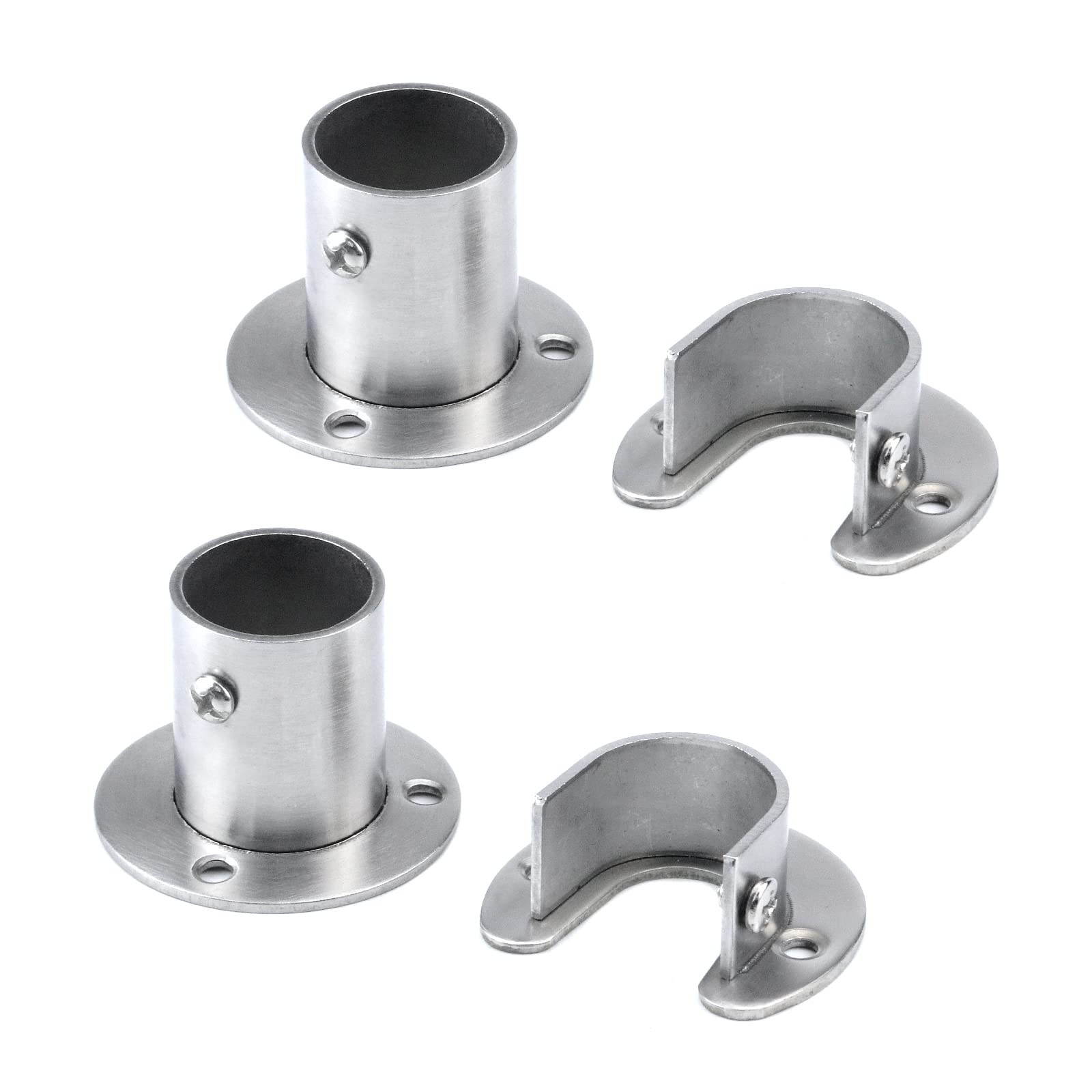 Antrader 4-Pack Wardrobe Bracket Stainless Steel Closet Rod End Supports Closet Pole Sockets Flange Rod Holder Set with Screws, 