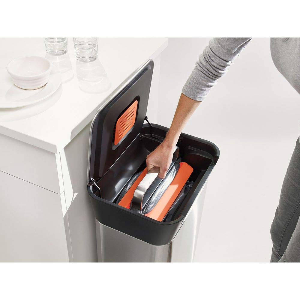 Joseph Joseph Intelligent Waste Titan Trash Can Compactor With Odor Filter, Holds Up To 90L After Compaction, Stainless Steel, 3