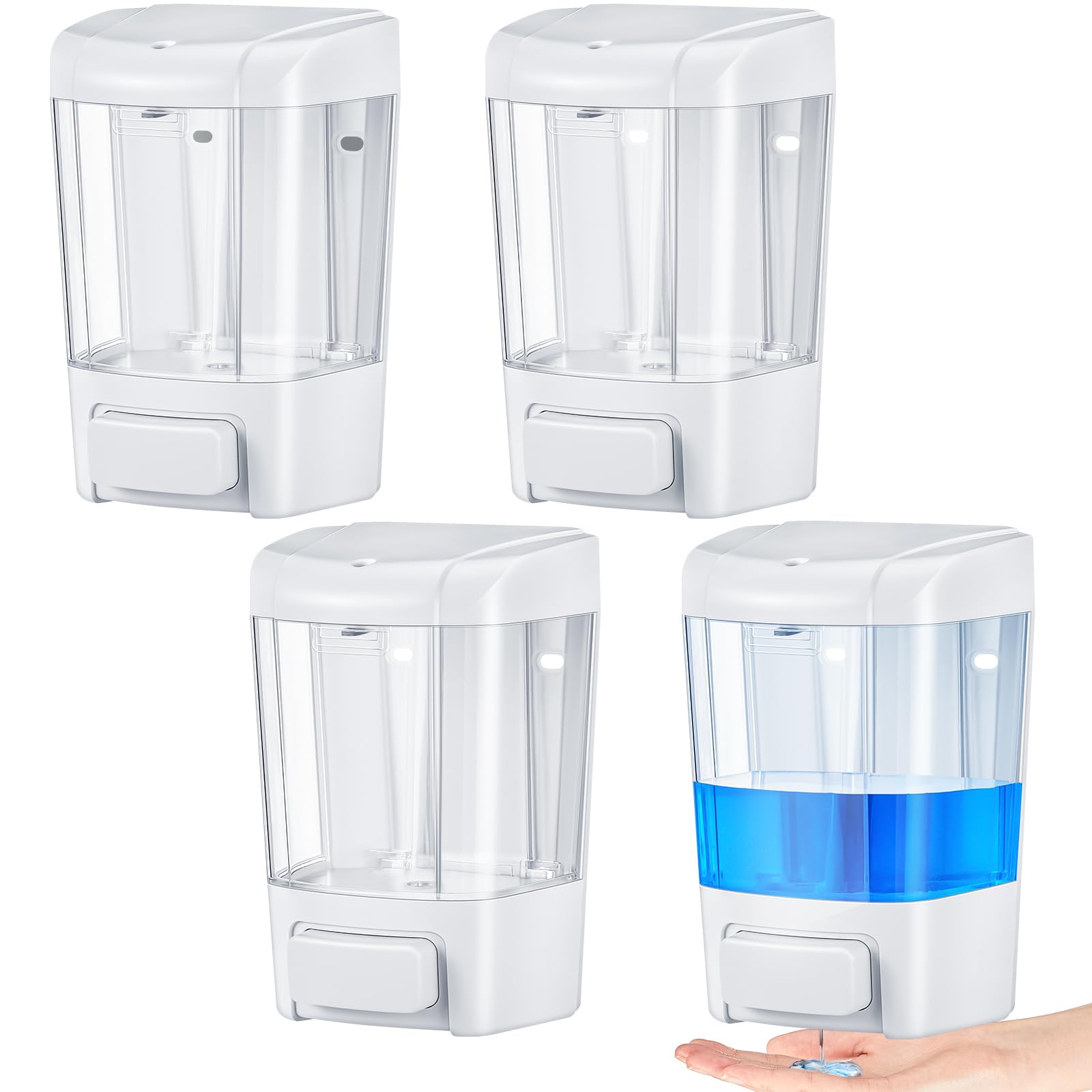 Hushee 4 Pcs Plastic Wall Mounted Soap Dispenser Commercial Manual Soap Containers Wall Dispenser for Kitchen Shower Hotel Liqui