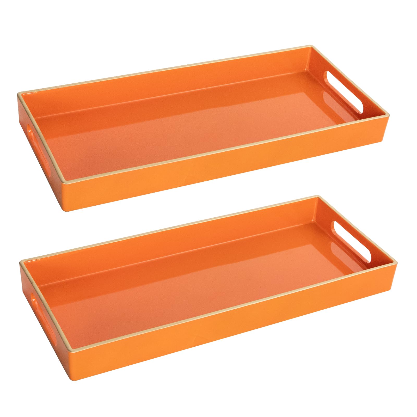Maoname Orange Vanity Tray Set Of 2, Plastic Decorative Tray With Handles, Rectangular Bathroom Tray For Toilet Tank, Counter, 1
