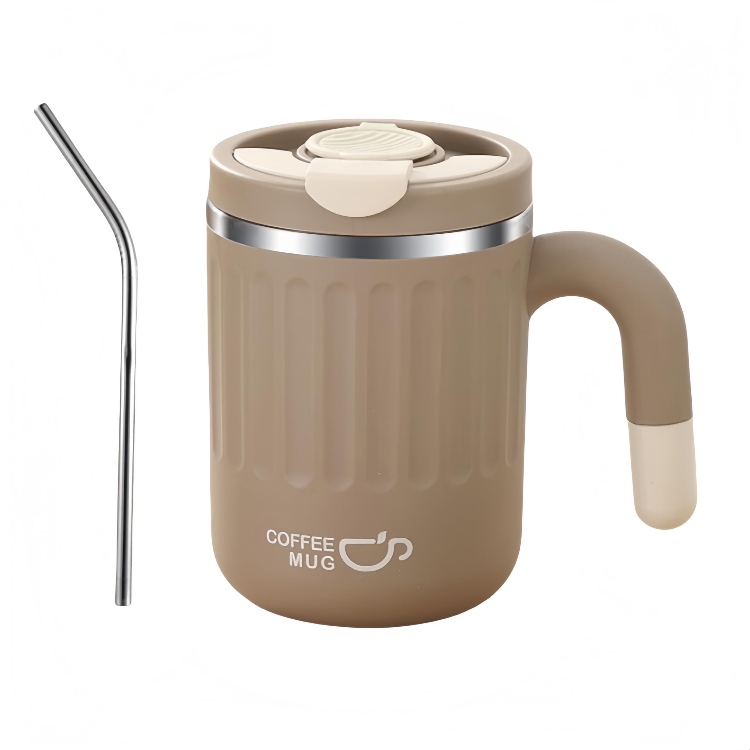16oz Insulated Coffee Mug with Handle, Lid and 3 Drinking Options(khaki)