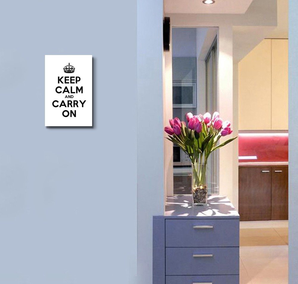 Wall26 Canvas Wall Art Gallery Wrap Prints, Keep Calm & Carry On, Stretched Home Decor Ready To Hang, 12'' L X 18'' W, White
