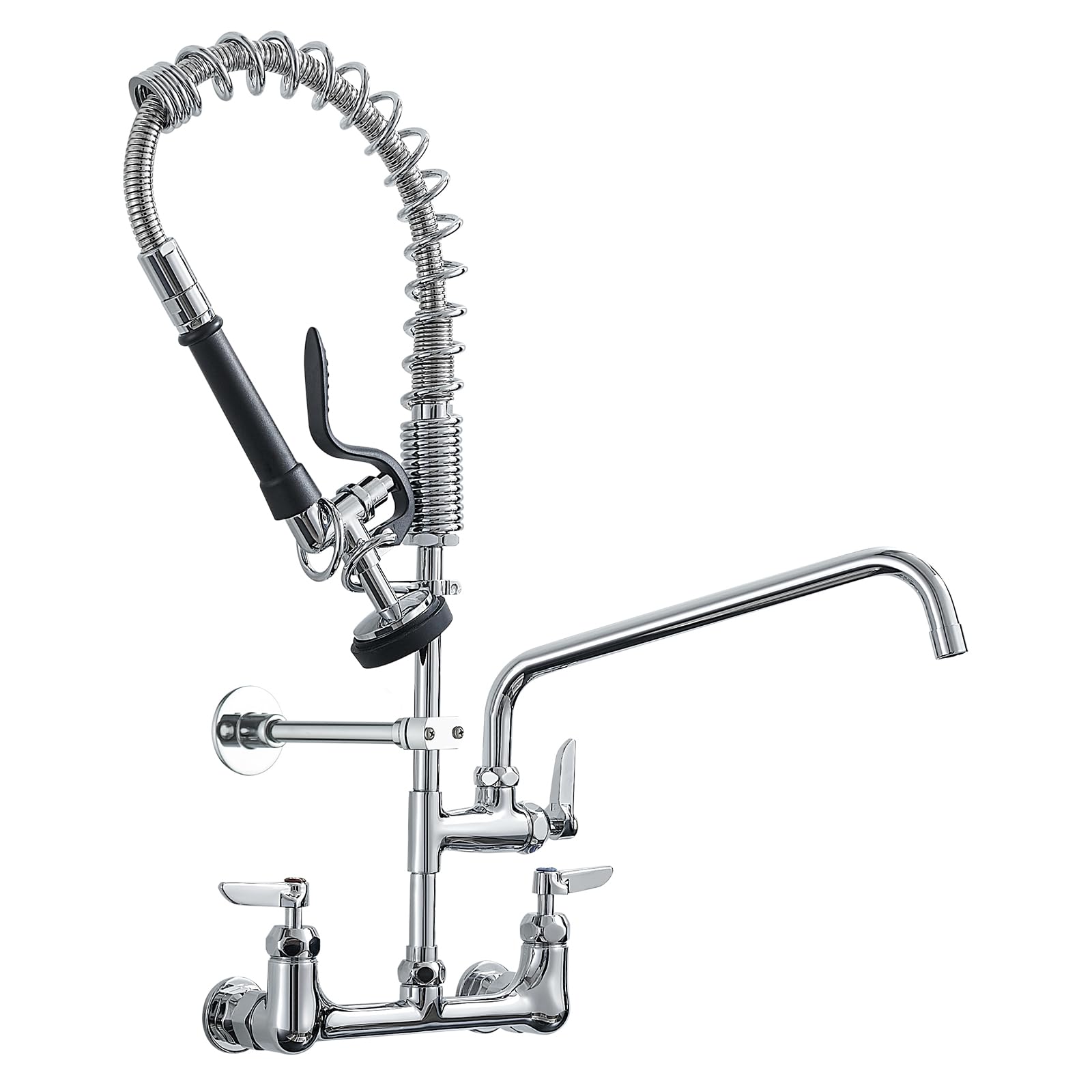 Fapully Commercial Kitchen Faucet,Wall Mount Kitchen Sink Faucet With Pre-Rinse Pull Down Sprayer,25 Height 8'' Center 3 Compart