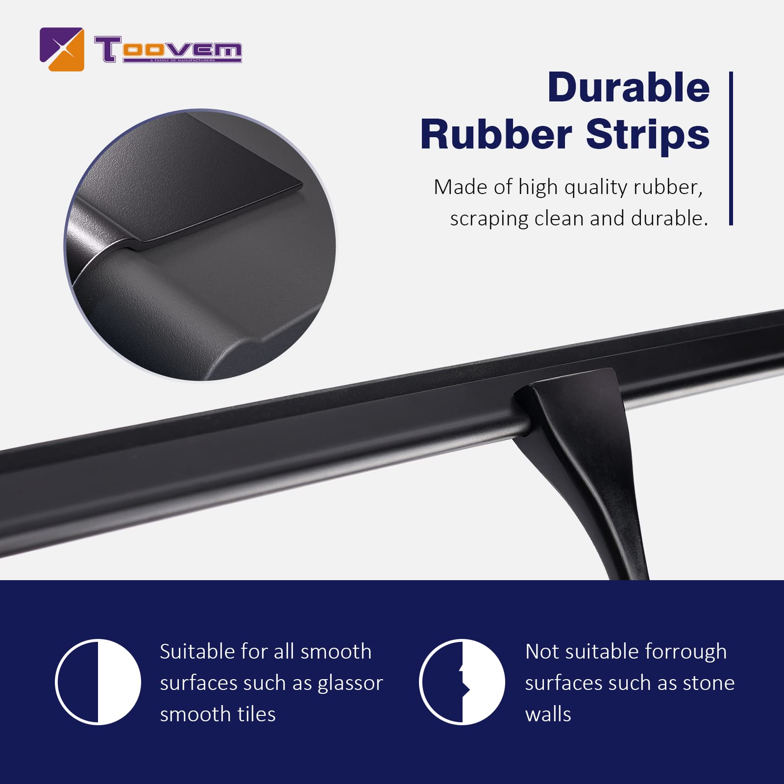 12'' Shower Squeegee, Toovem Squeegee For Shower Glass Door For Glass Doors, Windows, Bathroom, Car Windshield, Black