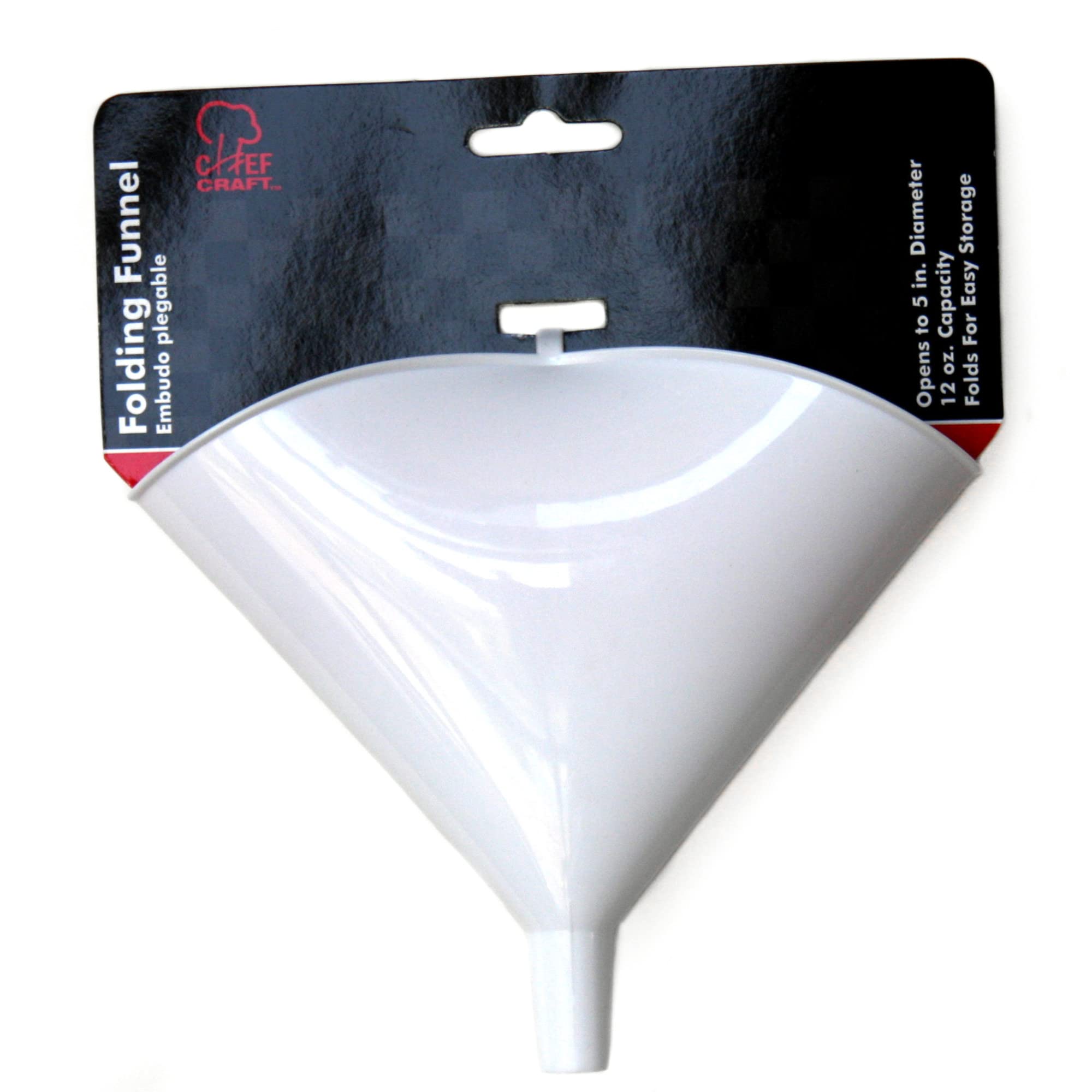 Chef Craft Select Plastic Folding Funnel, 5 Inch Diameter 12 Ounce Capacity, White