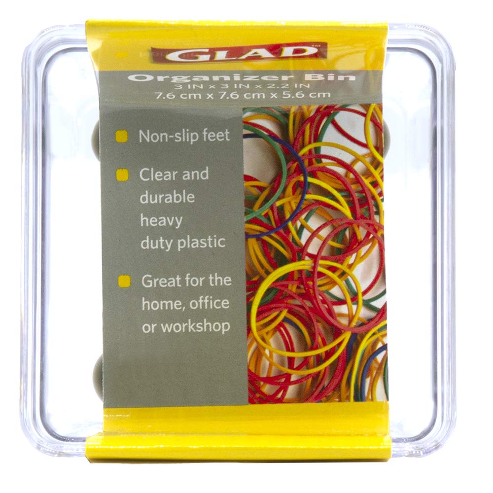 Glad Plastic Drawer Storage Tray - Heavy Duty Organizer Bin For Home, Kitchen, Bath, Bedroom, Office Non-Slip Feet, Clear, 3 X 3