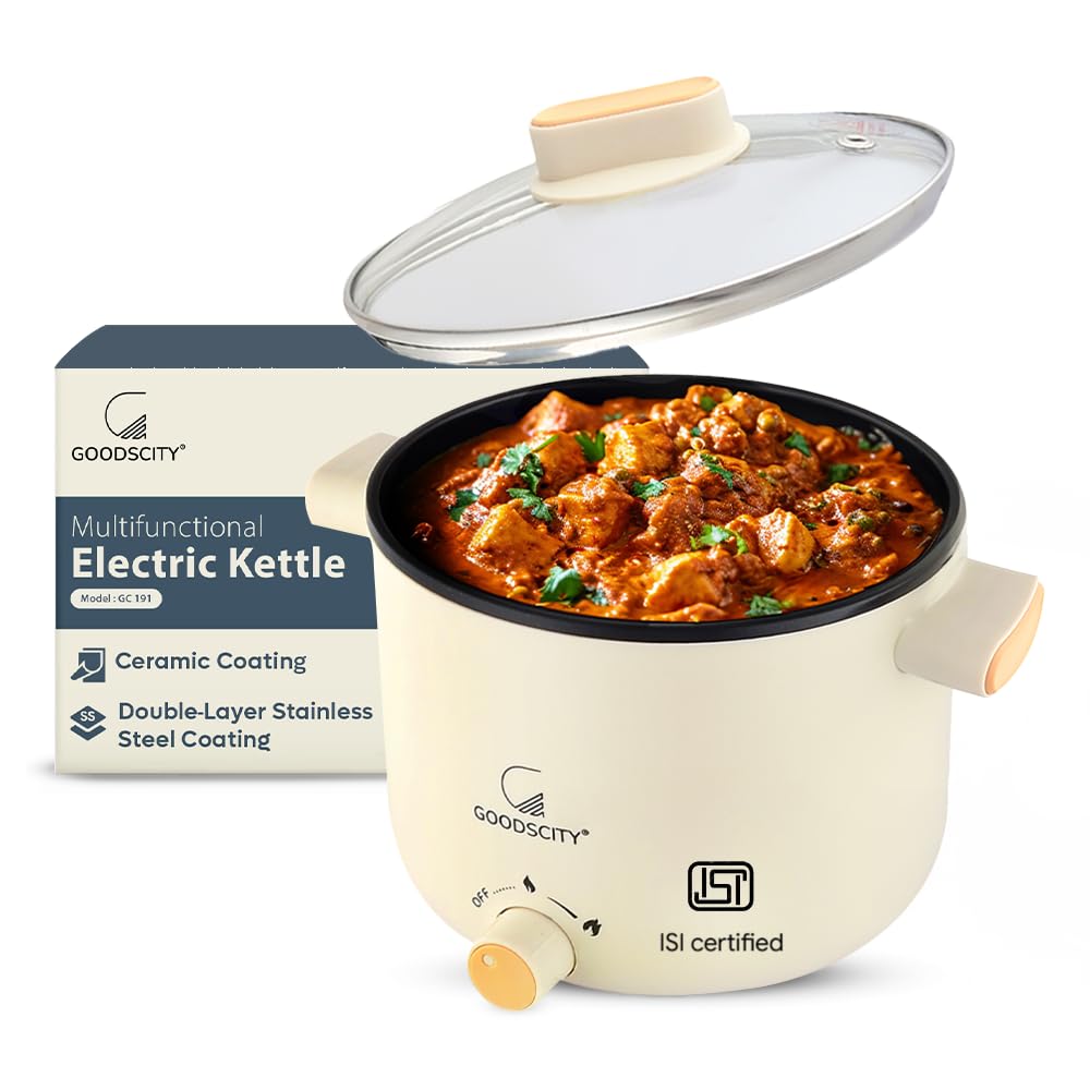 Goodscity Multipurpose Electric Kettle With Ceramic Coating 1.2L| Multi Cooker Kettle Boil, Steam, Fry, Saute|Multi Cook For Wat