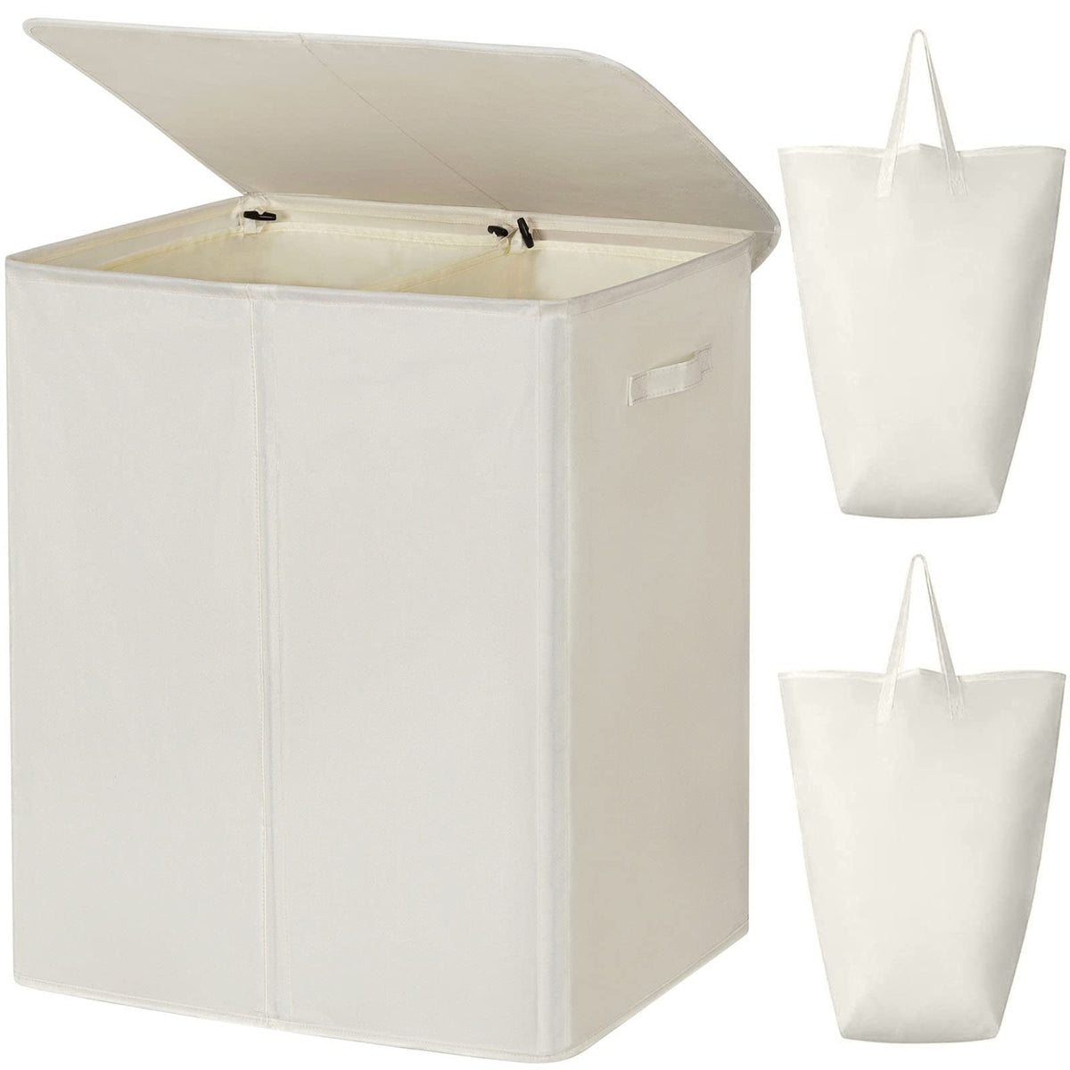 Wowlive 154L Double Laundry Hamper With Lid And Removable Laundry Bags, Large Dirty Clothes Hamper 2 Section Collapsible Laundry