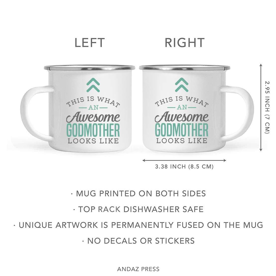 Andaz Press 11Oz. Stainless Steel Campfire Coffee Mug Gift, This Is What An Awesome Godmother Looks Like, 1-Pack, Birthday Gift