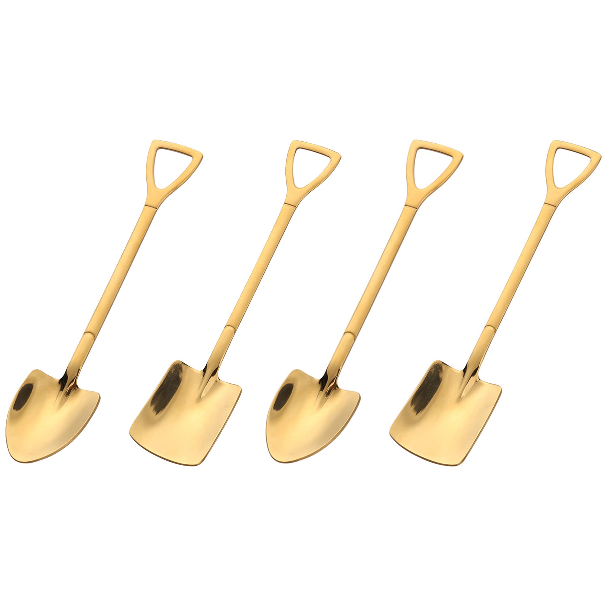 Shovel Spoon Dessert Spoons- 4Pcs Ice Cream Spoon Gold Shovel Shape Spoons Mini Long Handle Coffee Afternoon Teaspoon For Home K