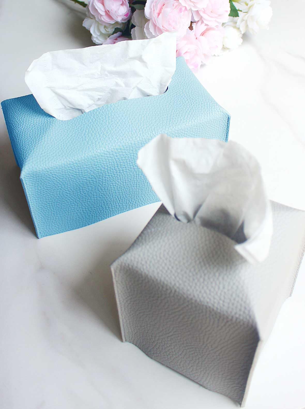 Sky Blue Tissue Box Cover Rectangular - Plus Size Large Tissue Box Cover Rectangle [Jesmini] Faux Leather Tissue Box Holder Long