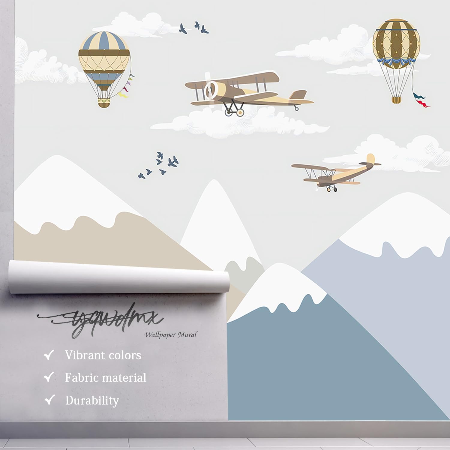 Yqwdmx -Children'S Room Cartoon Balloon Mountain Fabric Wallpaper Nursery Mural 140'' X 91'' (Not Peel And Stick)
