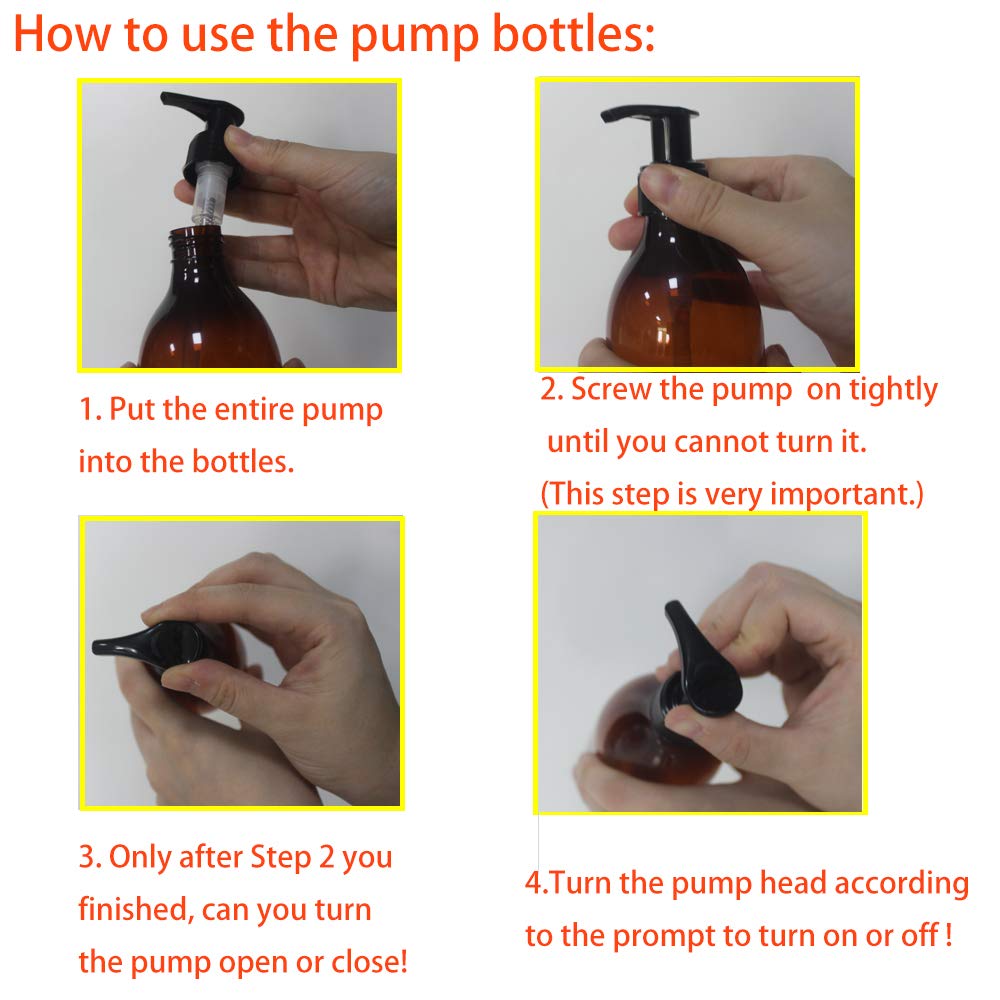 Zmybcpack 8 Pack 8Oz Empty Plastic Pump Lotion Bottles With 1 Pen, Labels & Silicone Funnel, Amber Color Lotion Dispenser With L